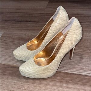 Cream Snakeskin High Heels